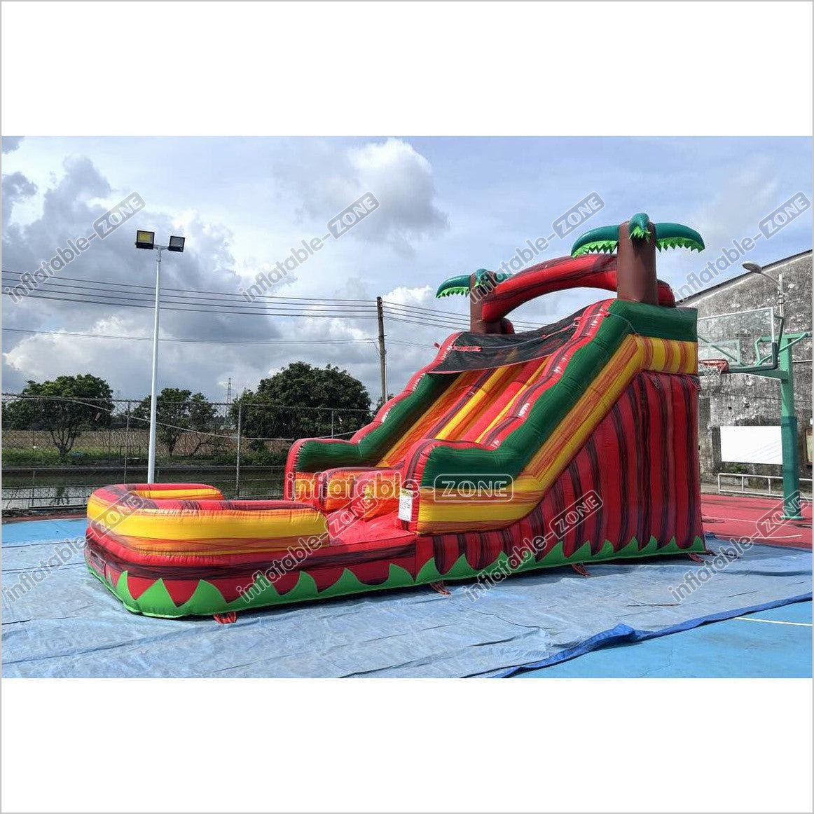 Tropical Dual Lane Water Slide Inflatable Play Center Adult Blow Up Waterslide Inflatable Pool Playground - Inflatable-Zone