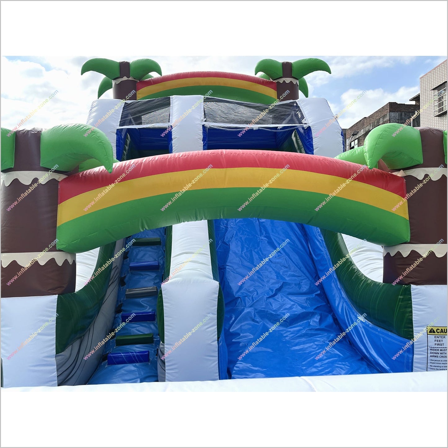 Tropical Palm Trees Inflatable Waterslide Rental Near Me Rainbows Theme Blow Up Water Slide With Pool - Inflatable-Zone