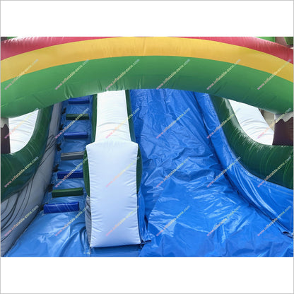 Tropical Palm Trees Inflatable Waterslide Rental Near Me Rainbows Theme Blow Up Water Slide With Pool - Inflatable-Zone