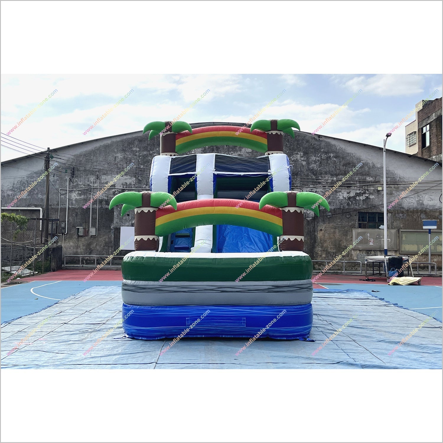Tropical Palm Trees Inflatable Waterslide Rental Near Me Rainbows Theme Blow Up Water Slide With Pool - Inflatable-Zone