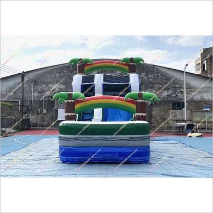 Tropical Palm Trees Inflatable Waterslide Rental Near Me Rainbows Theme Blow Up Water Slide With Pool - Inflatable-Zone