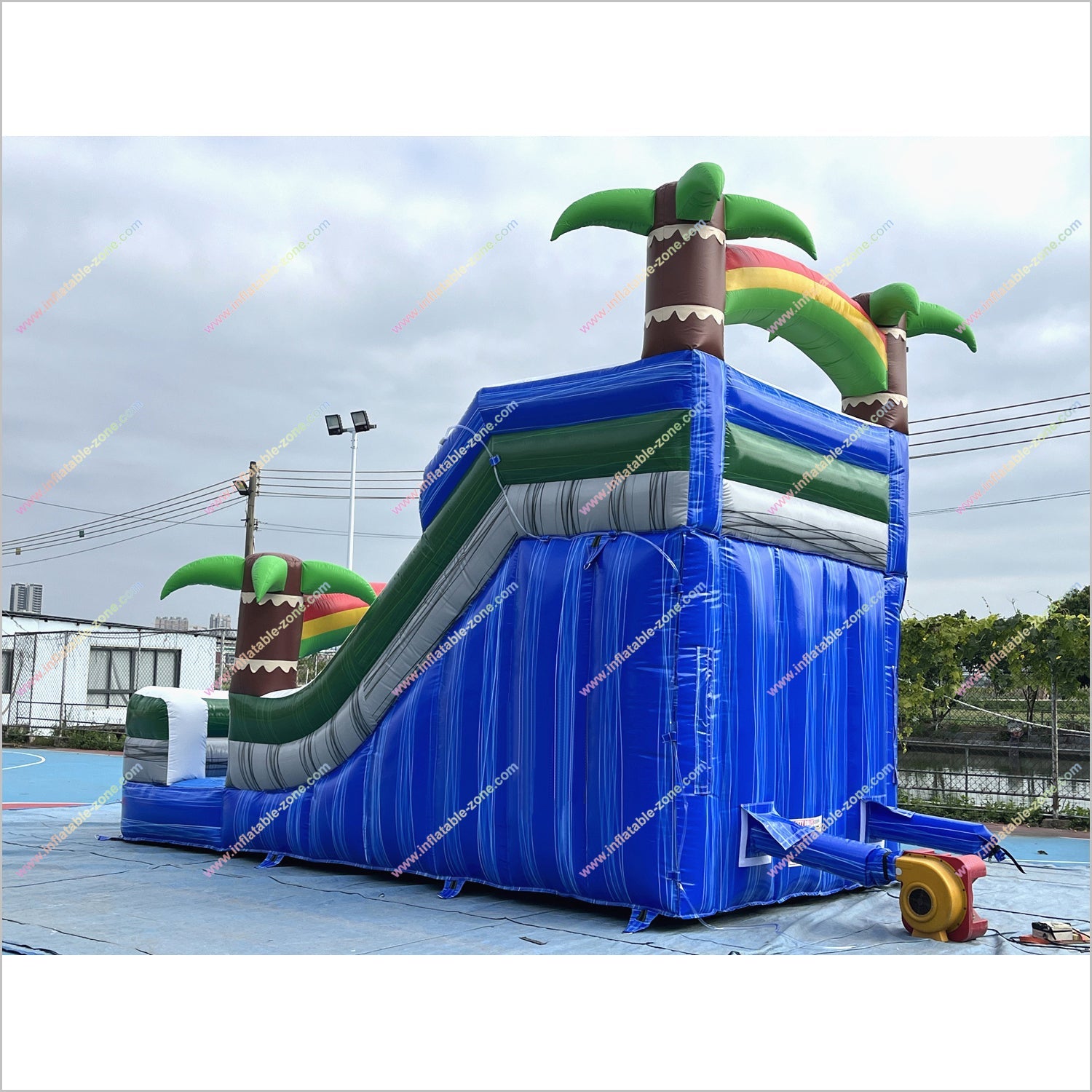 Tropical Palm Trees Inflatable Waterslide Rental Near Me Rainbows Theme Blow Up Water Slide With Pool - Inflatable-Zone