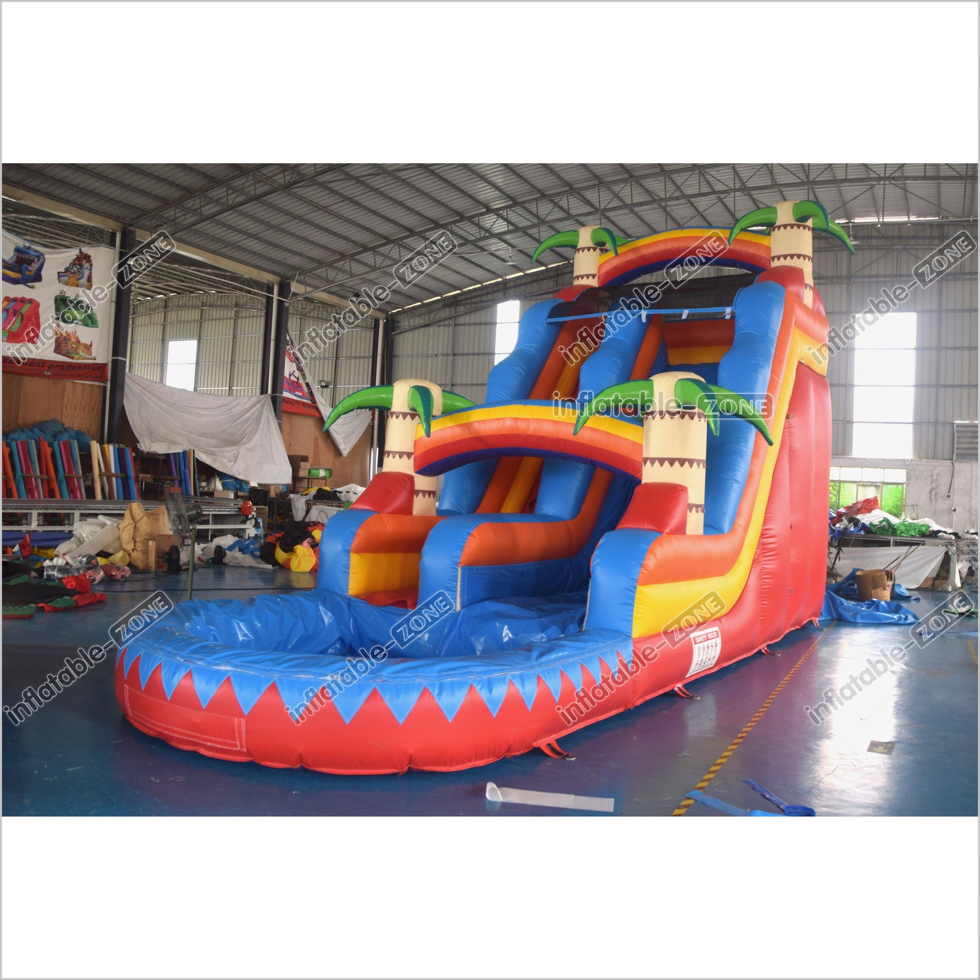 Palm Paradise Inflatable Water Slide Tropical Single Lane Wet Dry Waterslide Inflatable Pool - Inflatable-Zone