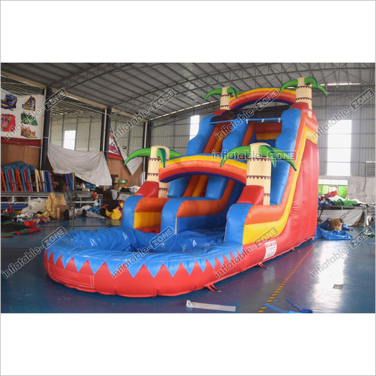 Palm Paradise Inflatable Water Slide Tropical Single Lane Wet Dry Waterslide Inflatable Pool - Inflatable-Zone