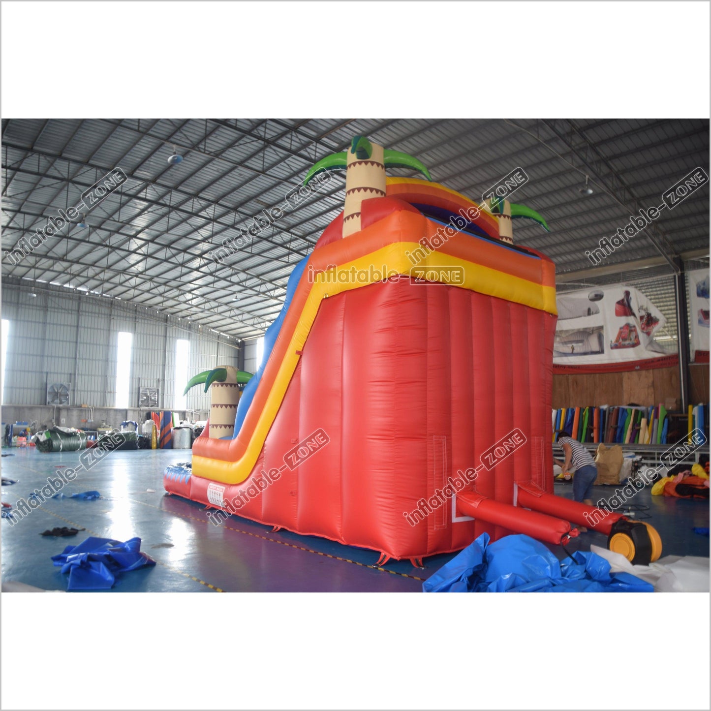 Palm Paradise Inflatable Water Slide Tropical Single Lane Wet Dry Waterslide Inflatable Pool - Inflatable-Zone