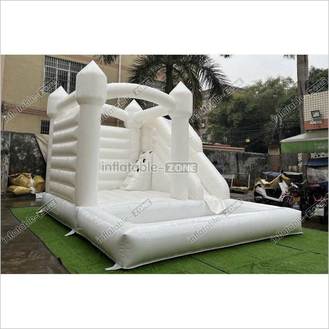 White Wedding Bouncy Castle With Slide Combo Inflatable Party Bounce House With Ball Pit Pool - Inflatable-Zone