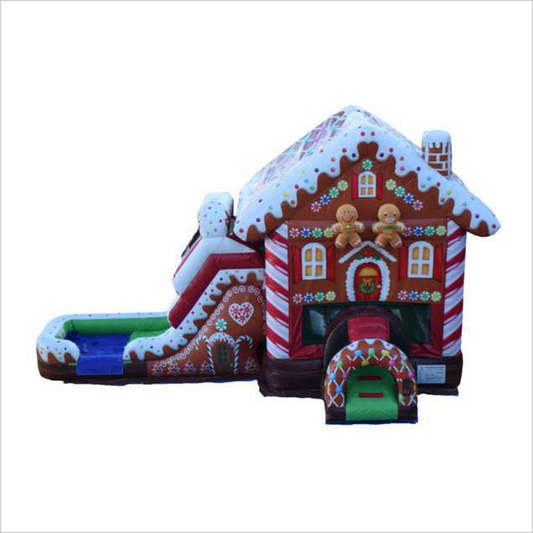 Christmas Gingerbread Castle Combo Bounce House Jump And Double Slide Bouncer All Fun Bouncing Inflatables - Inflatable-Zone