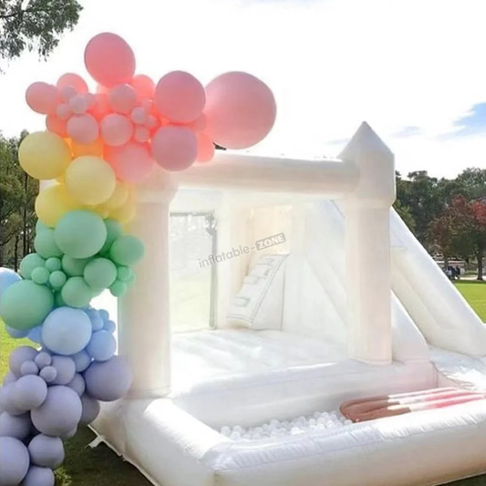 3 In 1 White Bounce House With Slide And Ball Pit Pool For Outdoor Party - Inflatable-Zone