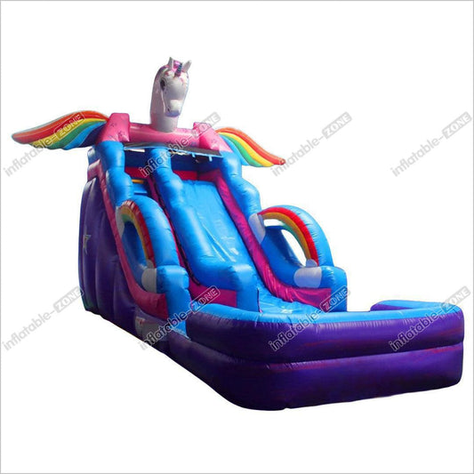 Unicorn Waterslides Fun Bounces Inflatable Water Slide With Splash Pool Rainbow Ring Play Center - Inflatable-Zone