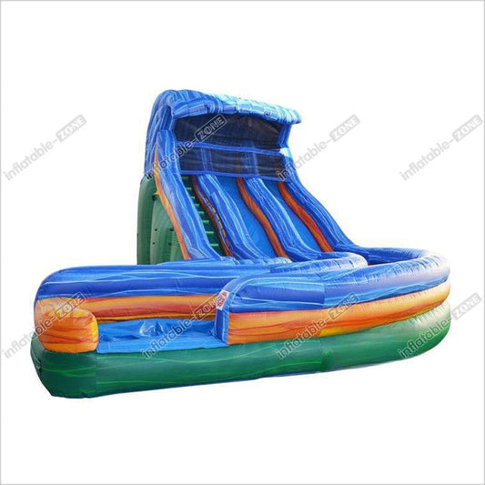 Large Dual Lane Curvy Inflatable Water Slides Ocean Wave Best Inflatable Outdoor Waterslides With Pool - Inflatable-Zone