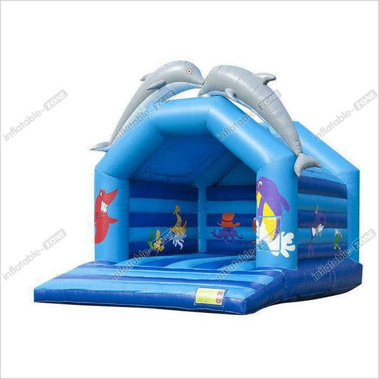 Bule Dolphin Inflatable Bounce House Commericial Double Stitching Tripling Welding