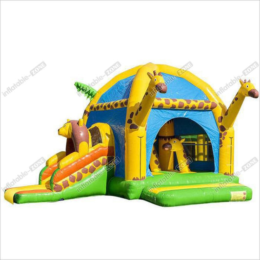 Big Party Giraffe Inflatable Bounce House With Slide Digital Printing Enviroment - Friendly