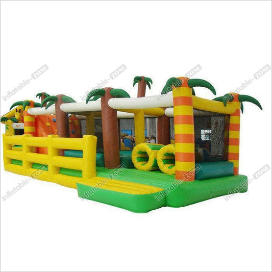Coconut Tree Inflatable Bouncy Obstacle Course , Outdoor Playground Blow Up Bounce House Race