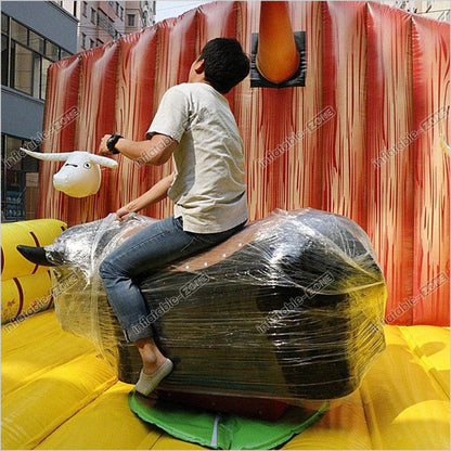 Funny Mini Indoor Inflatable Mechanical Pulling Rodeo Bull PVC For Children Interactive Sport Backyard Game