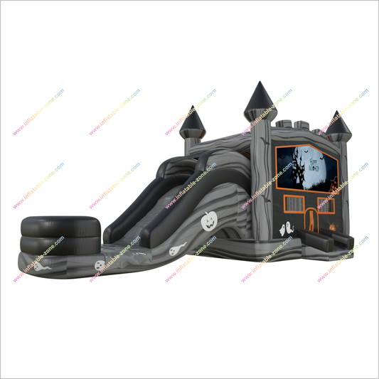 Spooky Inflatable Halloween Scary Bouncy Castle Combo Slide Inflatable Ghost And Pumpkin Bounce House With Water Slide Rental - Inflatable-Zone