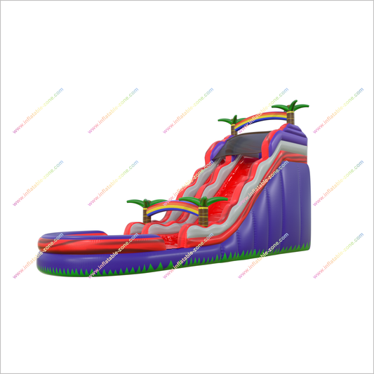 Rainbow Palm Tree Inflatable Water Slide With Pool Commercial Big Tropical Water Slide For Yard - Inflatable-Zone