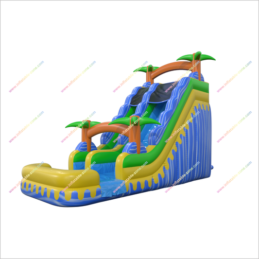 Backyard Waterslide Jumps Inflatable Water Play Tropical Wave Slide Large Inflatable Pool Slide - Inflatable-Zone