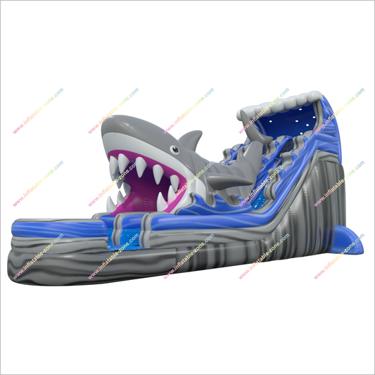 Sunny Fun Deluxe Inflatable Marble Water Slide Happy Hop Inflatable Shark Double Waterslide Blow Up Splash Pool - Inflatable-Zone