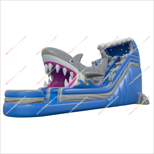 Blow Up Shark Water Slide Inflatable Splash Pool Waterslide Large Slip And Slide Inflatable Play Center - Inflatable-Zone