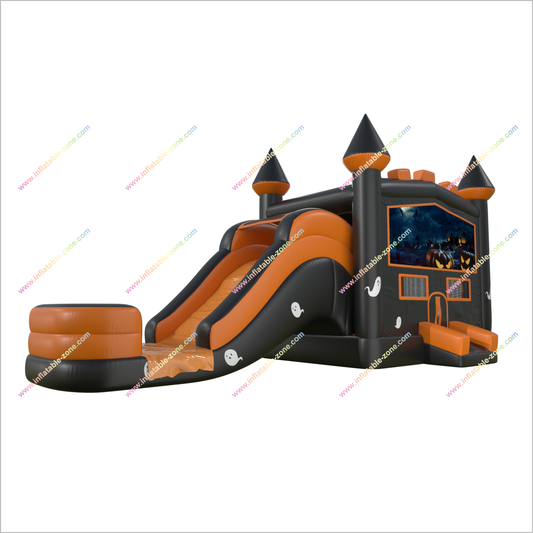 Halloween Pumpkin Ghost Bouncy Castle And Water Slide Combo Small Inflatable Pool With Slide Rent A Bounce House For Adults - Inflatable-Zone