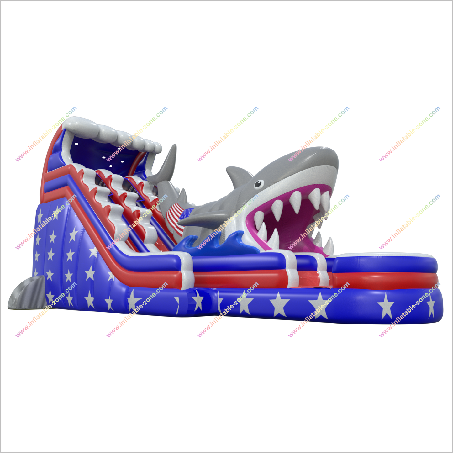 Stars And Stripes Water Slides American Flag Inflatable Shark Attack Double Lane Water Slide Swimming Pool - Inflatable-Zone