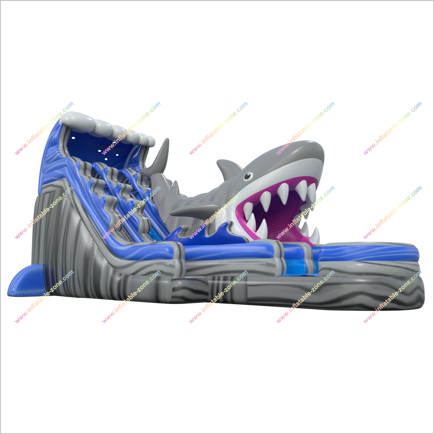 Sunny Fun Deluxe Inflatable Marble Water Slide Happy Hop Inflatable Shark Double Waterslide Blow Up Splash Pool - Inflatable-Zone