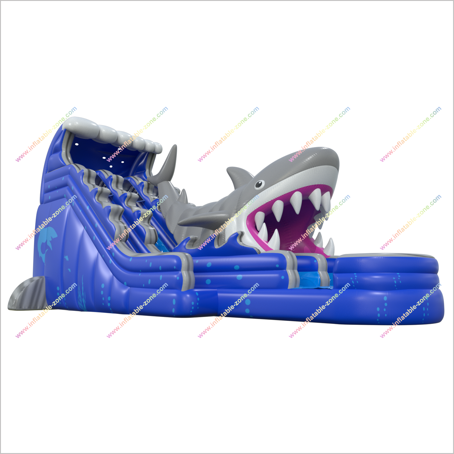 Double Lane Shark Attack Water Slide Large Outdoor Great Inflatable Shark Bouncy Waterslides With Pool - Inflatable-Zone