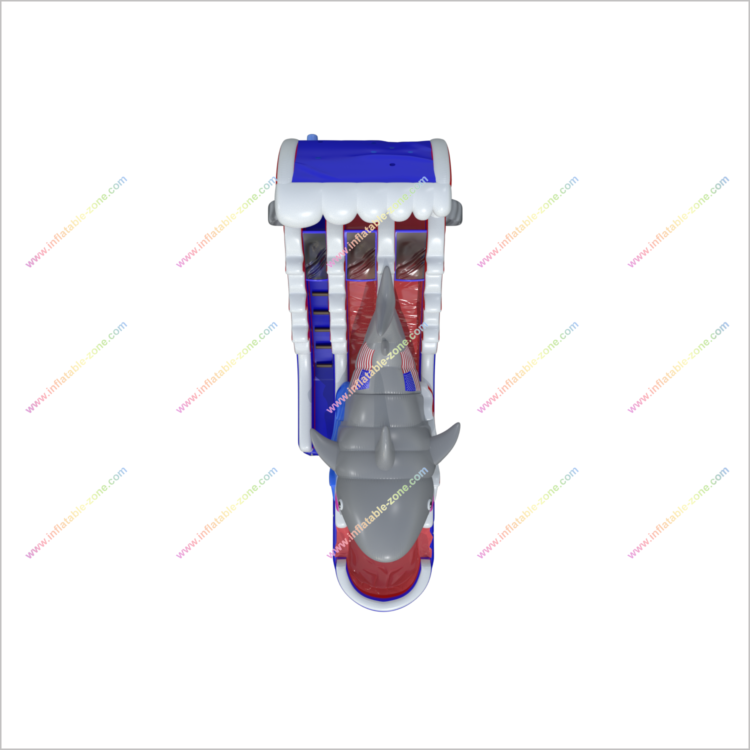 Stars And Stripes Water Slides American Flag Inflatable Shark Attack Double Lane Water Slide Swimming Pool - Inflatable-Zone