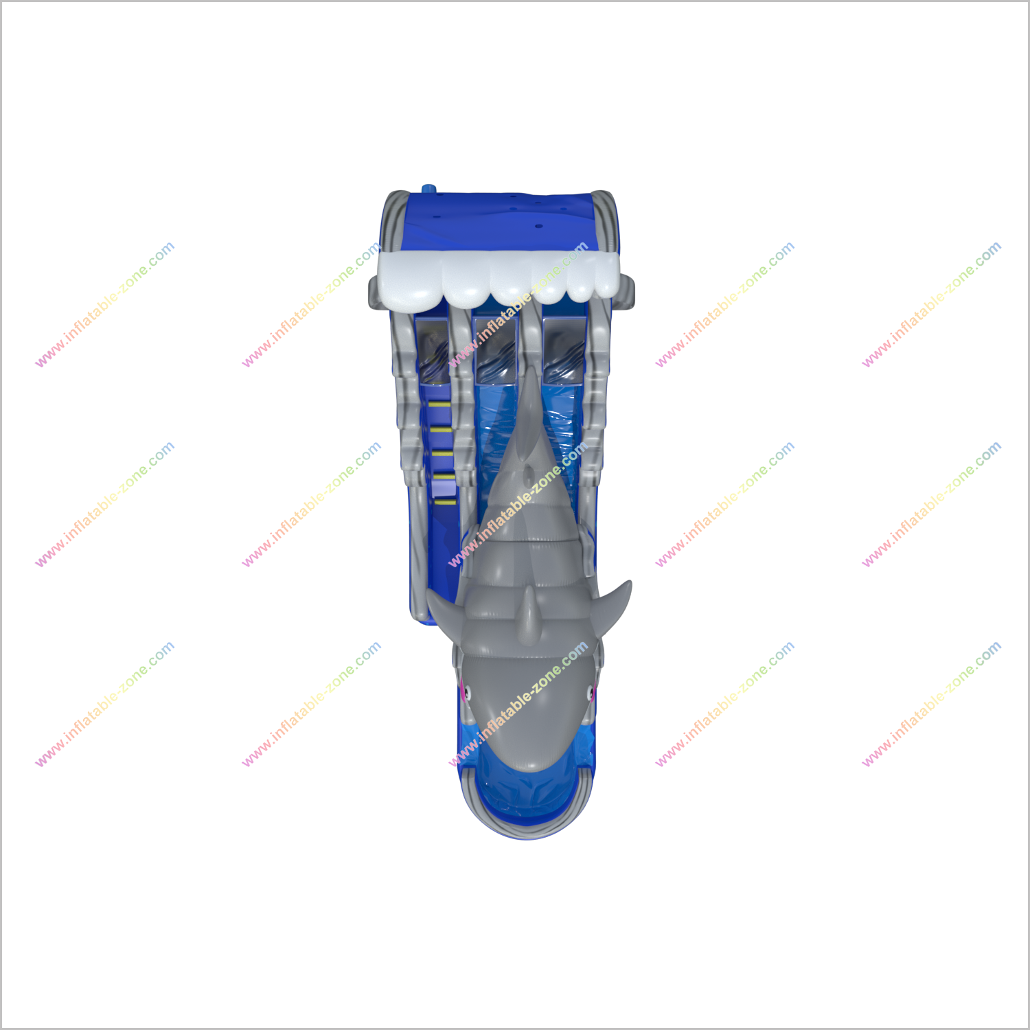Double Lane Shark Attack Water Slide Large Outdoor Great Inflatable Shark Bouncy Waterslides With Pool - Inflatable-Zone