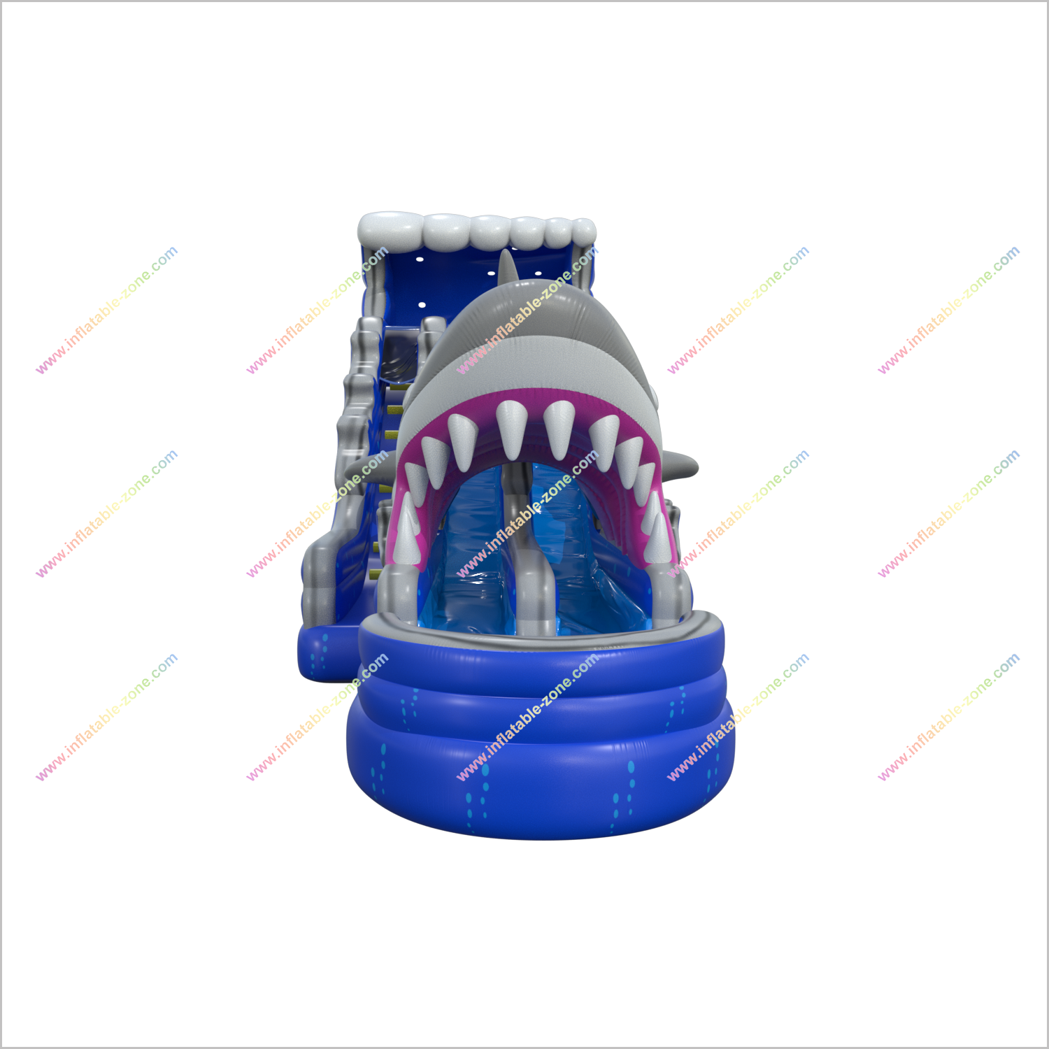 Double Lane Shark Attack Water Slide Large Outdoor Great Inflatable Shark Bouncy Waterslides With Pool - Inflatable-Zone