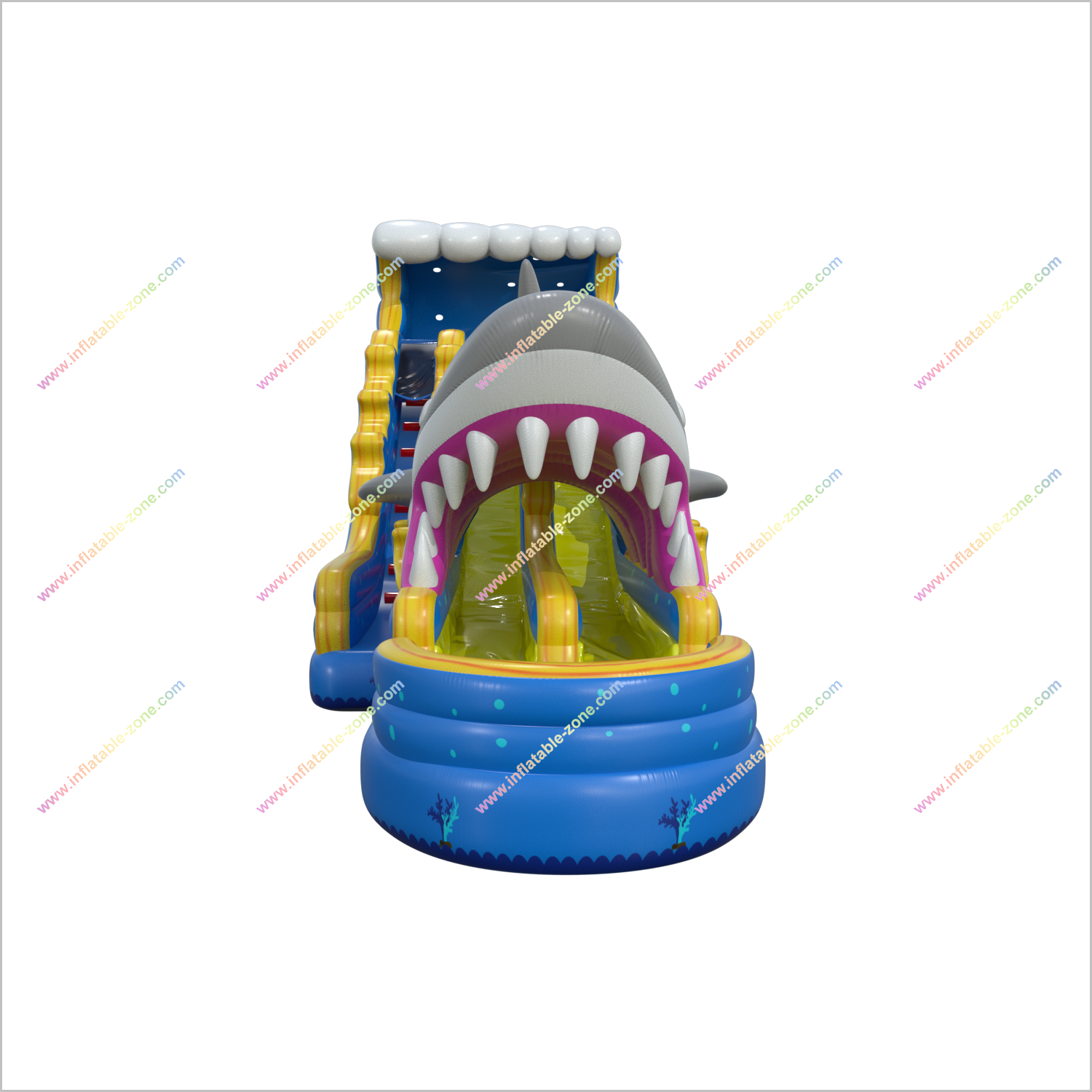 Ocean Theme Giant Shark Inflatable Bouncy Waterslides With Pool Outdoor Backyard Water Slides For Adults - Inflatable-Zone