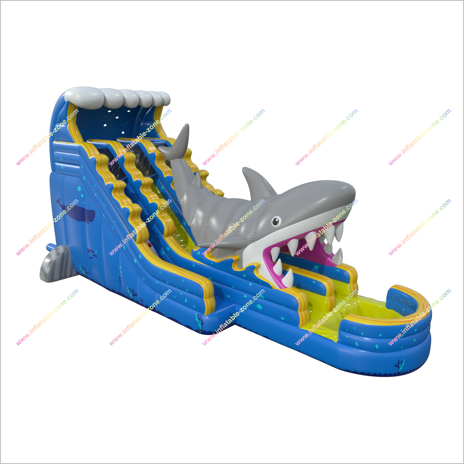 Ocean Theme Giant Shark Inflatable Bouncy Waterslides With Pool Outdoor Backyard Water Slides For Adults - Inflatable-Zone