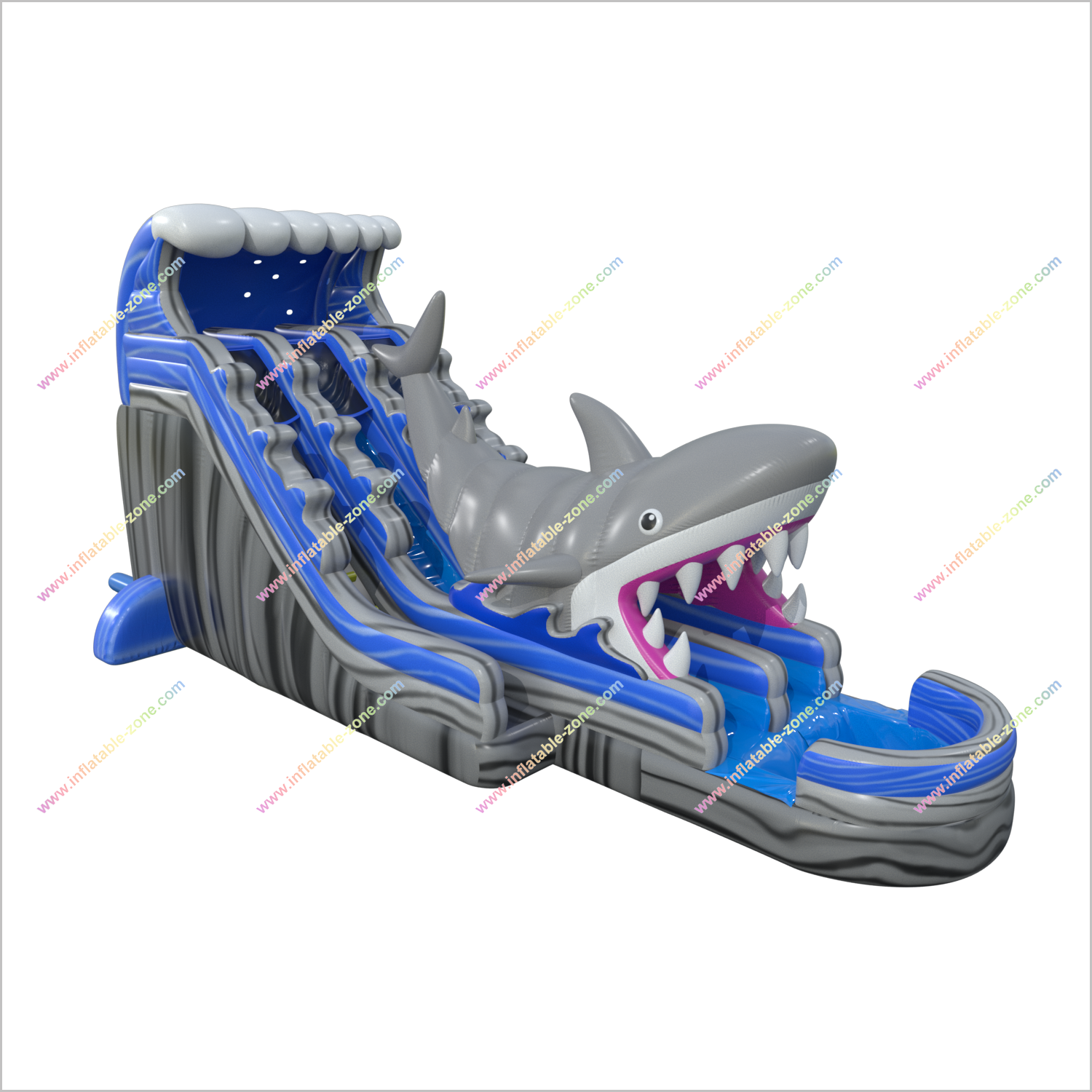 Sunny Fun Deluxe Inflatable Marble Water Slide Happy Hop Inflatable Shark Double Waterslide Blow Up Splash Pool - Inflatable-Zone