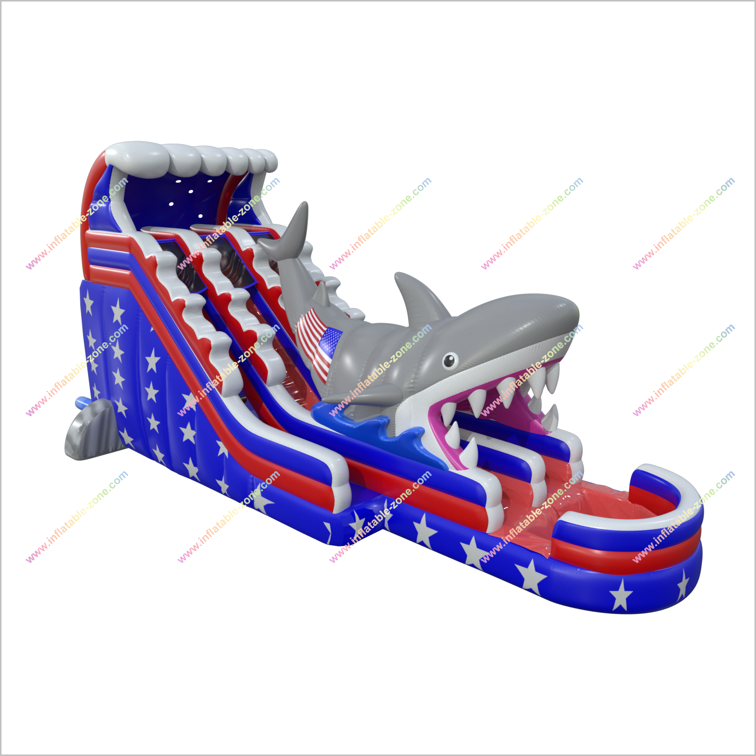 Stars And Stripes Water Slides American Flag Inflatable Shark Attack Double Lane Water Slide Swimming Pool - Inflatable-Zone