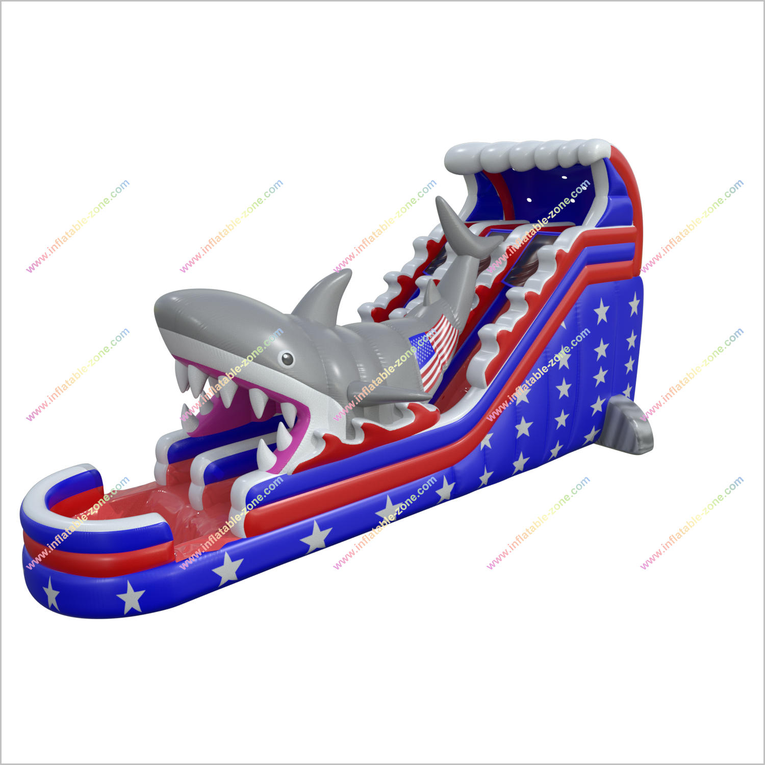 Stars And Stripes Water Slides American Flag Inflatable Shark Attack Double Lane Water Slide Swimming Pool - Inflatable-Zone
