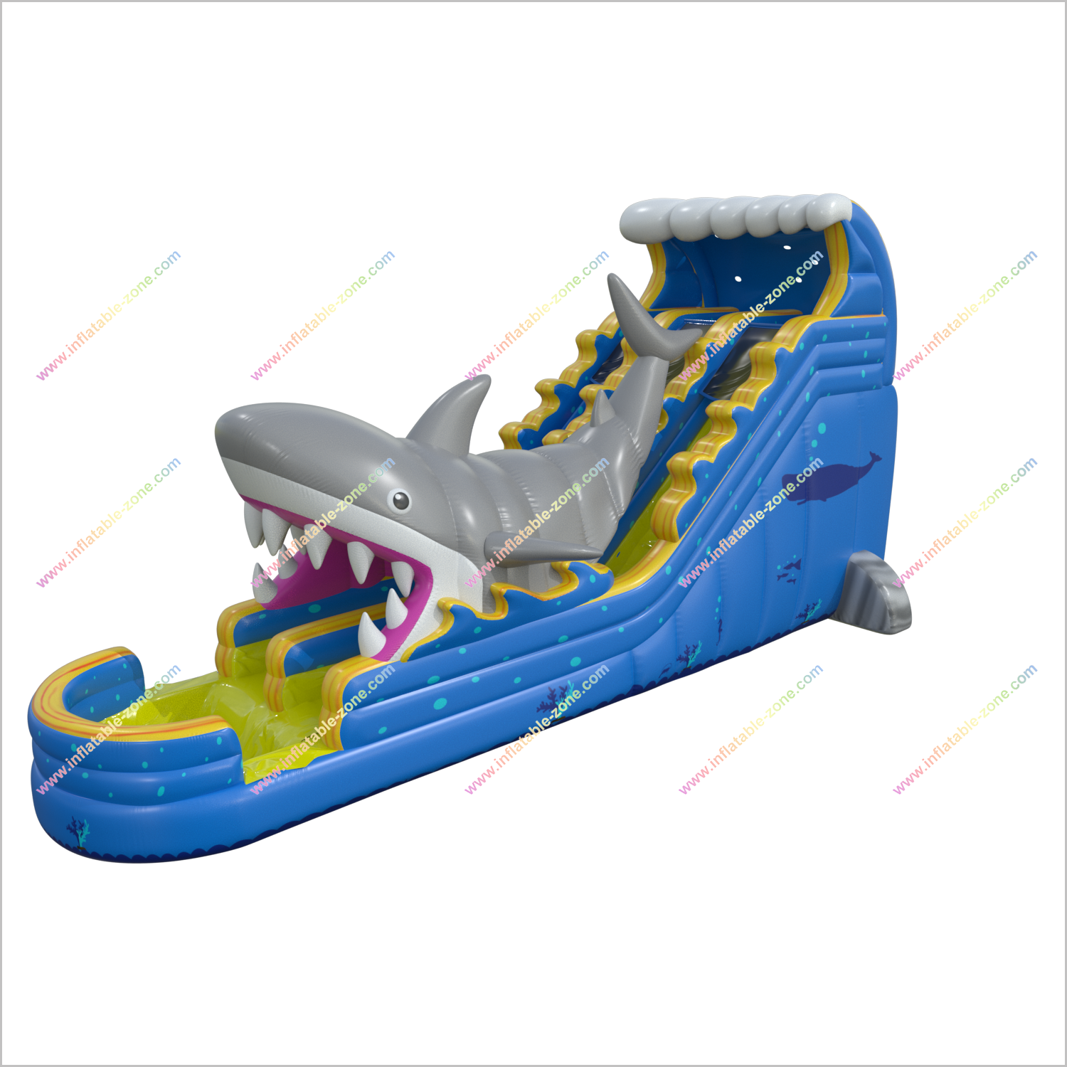 Ocean Theme Giant Shark Inflatable Bouncy Waterslides With Pool Outdoor Backyard Water Slides For Adults - Inflatable-Zone