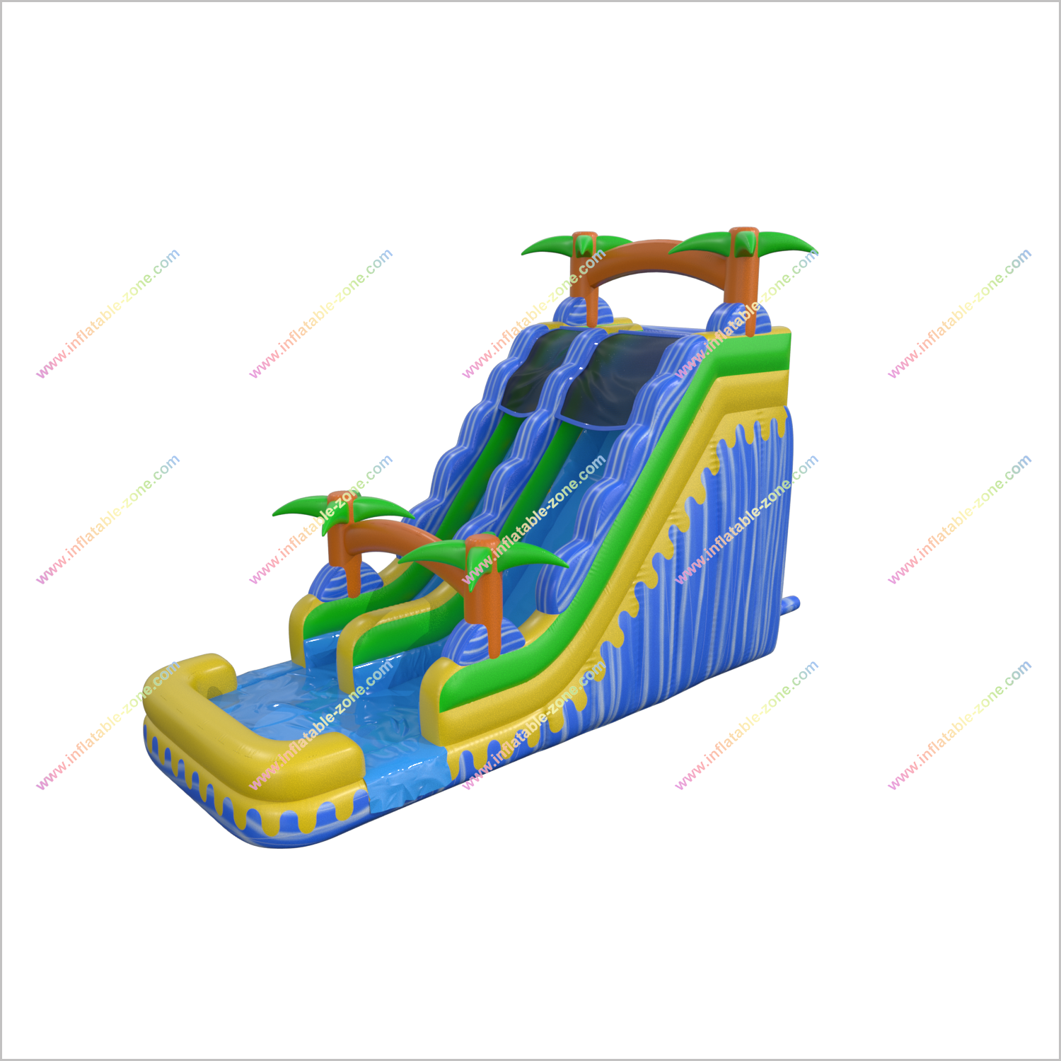 Backyard Waterslide Jumps Inflatable Water Play Tropical Wave Slide Large Inflatable Pool Slide - Inflatable-Zone