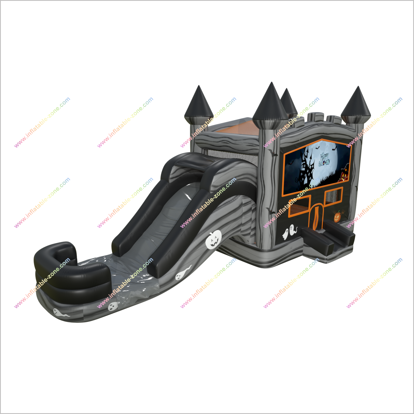 Spooky Inflatable Halloween Scary Bouncy Castle Combo Slide Inflatable Ghost And Pumpkin Bounce House With Water Slide Rental - Inflatable-Zone